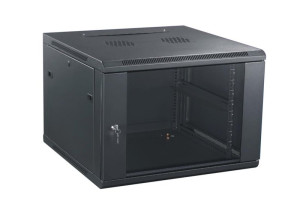 Szafa 19 6U 600x450mm czarna GT Networks złożona, drzwi szklane